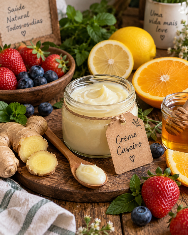 Creme caseiro de autocuidado preparado com ingredientes simples de cozinha